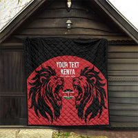 Red and black quilt hanging with lion emblem and "YOUR TEXT KENYA" text