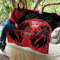 Red and black quilt held with lion emblem and "YOUR TEXT KENYA" text