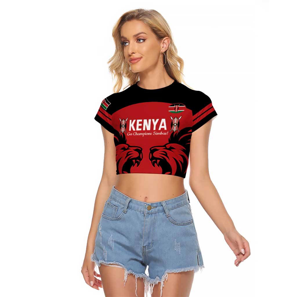 Custom Kenya Rugby Raglan Cropped T Shirt 2024 Go Champions Simbas - Red