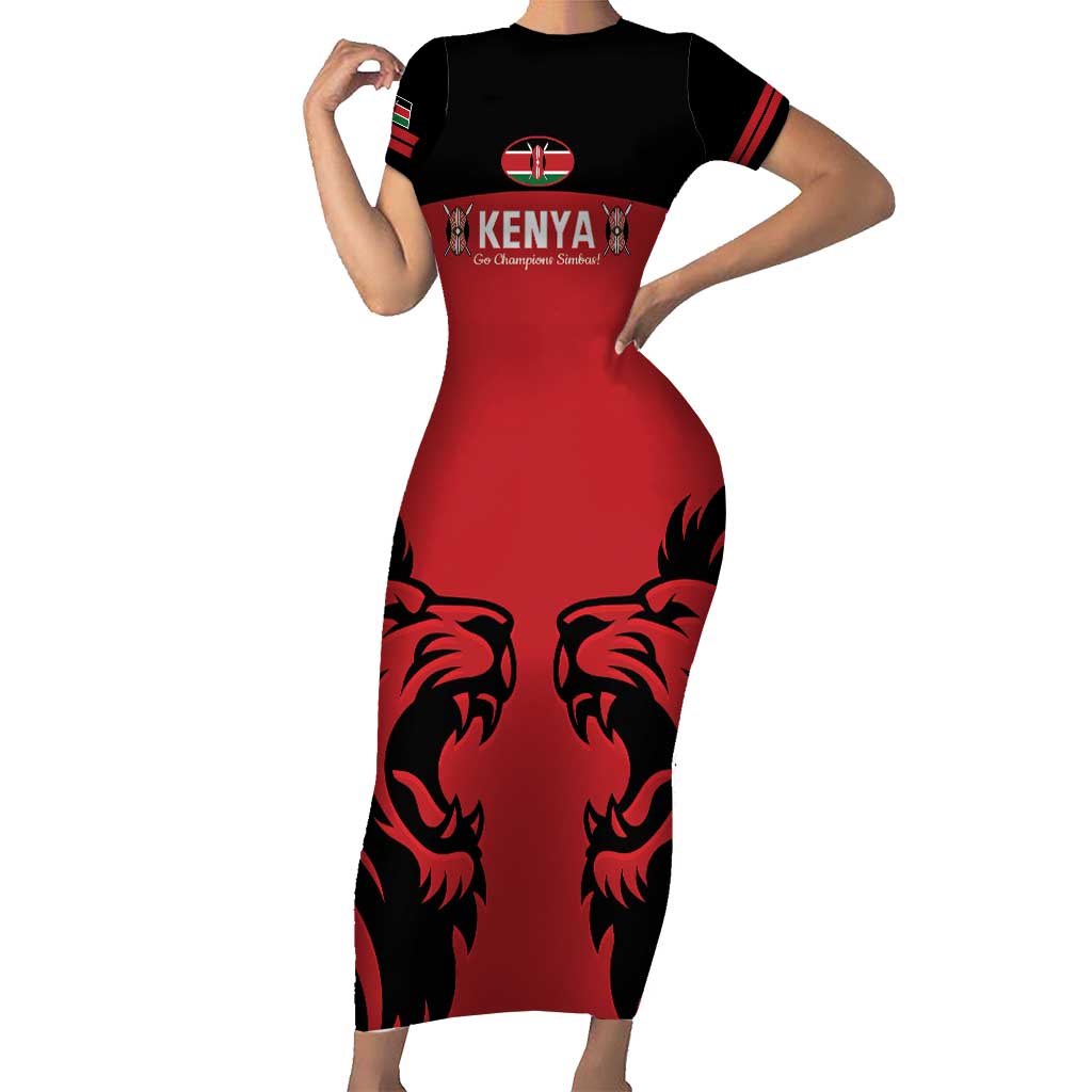 Custom Kenya Rugby Short Sleeve Bodycon Dress 2024 Go Champions Simbas - Red