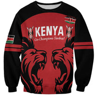 Red and black Kenya rugby sweatshirt with lions graphic and Go Champions Simbas