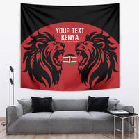 Red and black rugby wall tapestry with two lion faces and shield emblem