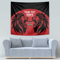 Red and black rugby tapestry wall hanging featuring lion faces and a shield emblem