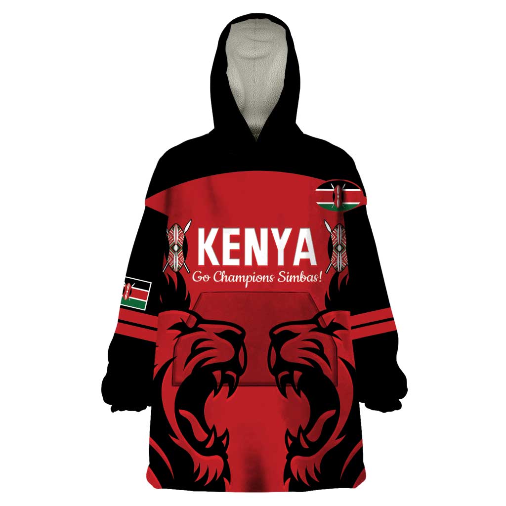 Custom Kenya Rugby Wearable Blanket Hoodie 2024 Go Champions Simbas - Red