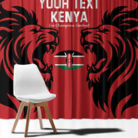 Red Kenya-themed window curtain with black lion graphics, draped panel for room front