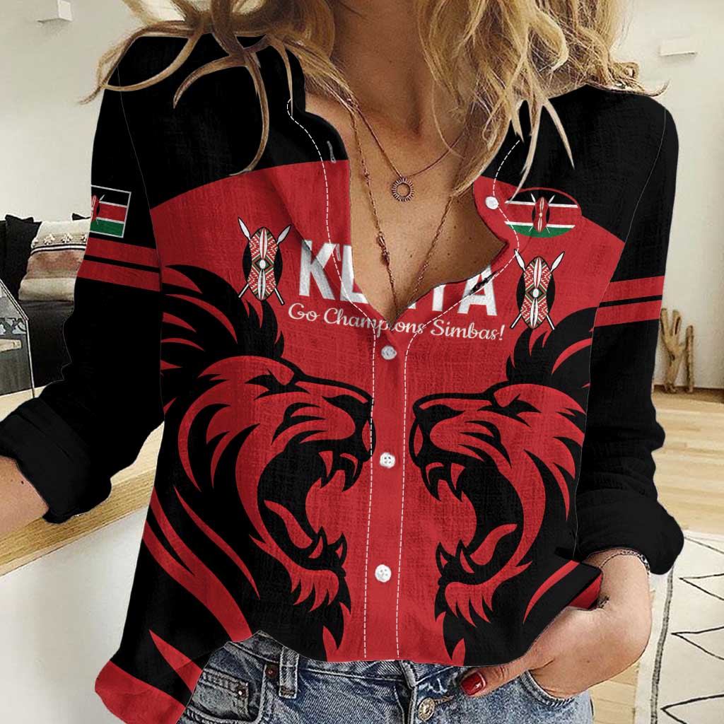 Custom Kenya Rugby Women Casual Shirt 2024 Go Champions Simbas - Red