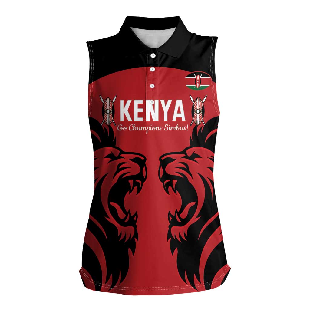 Custom Kenya Rugby Women Sleeveless Polo Shirt 2024 Go Champions Simbas - Red