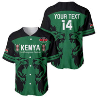 Green and black rugby baseball jersey with Kenya front logo and lion back graphic, number 14