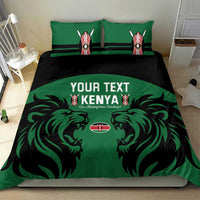 Green and black duvet set with Kenya title and lion artwork, two matching pillowcases
