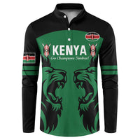Green and black Kenya rugby button sweatshirt with lions graphic and chest crest