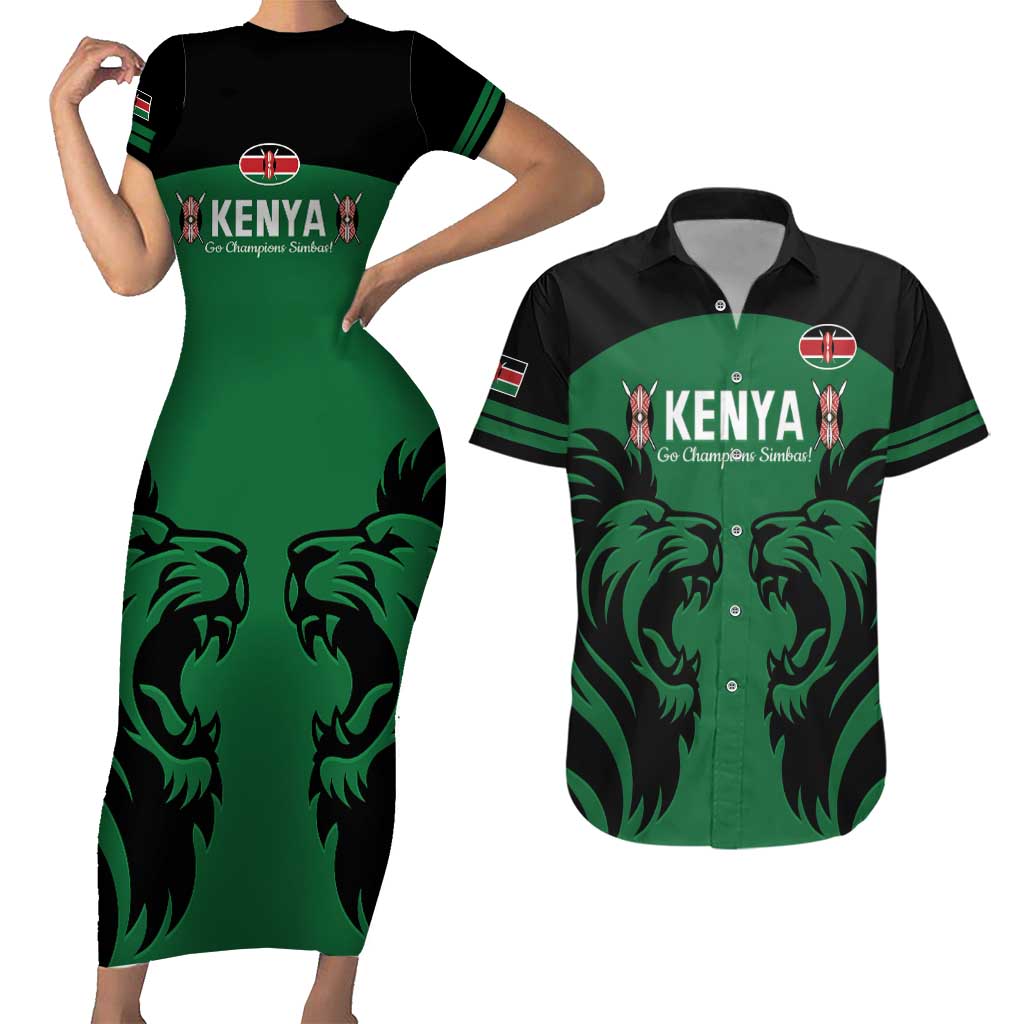 Custom Kenya Rugby Couples Matching Short Sleeve Bodycon Dress and Hawaiian Shirt 2024 Go Champions Simbas - Green