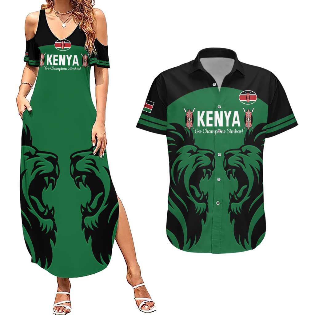 Custom Kenya Rugby Couples Matching Summer Maxi Dress and Hawaiian Shirt 2024 Go Champions Simbas - Green