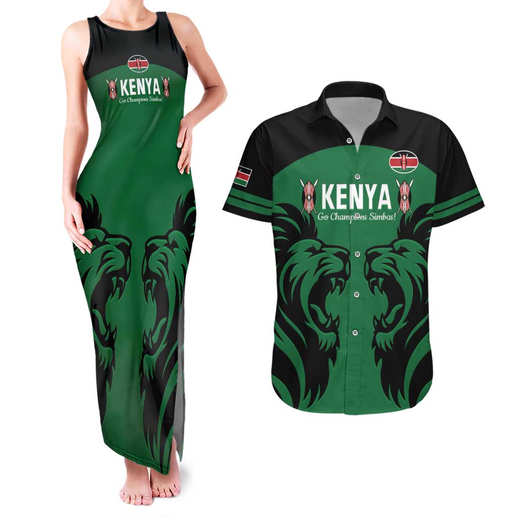 Custom Kenya Rugby Couples Matching Tank Maxi Dress and Hawaiian Shirt 2024 Go Champions Simbas - Green