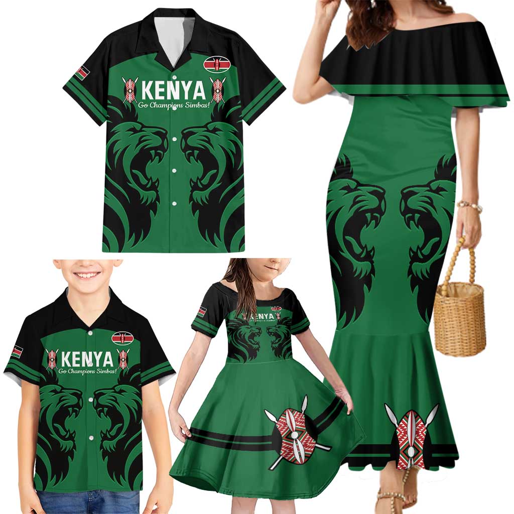 Custom Kenya Rugby Family Matching Mermaid Dress and Hawaiian Shirt 2024 Go Champions Simbas - Green