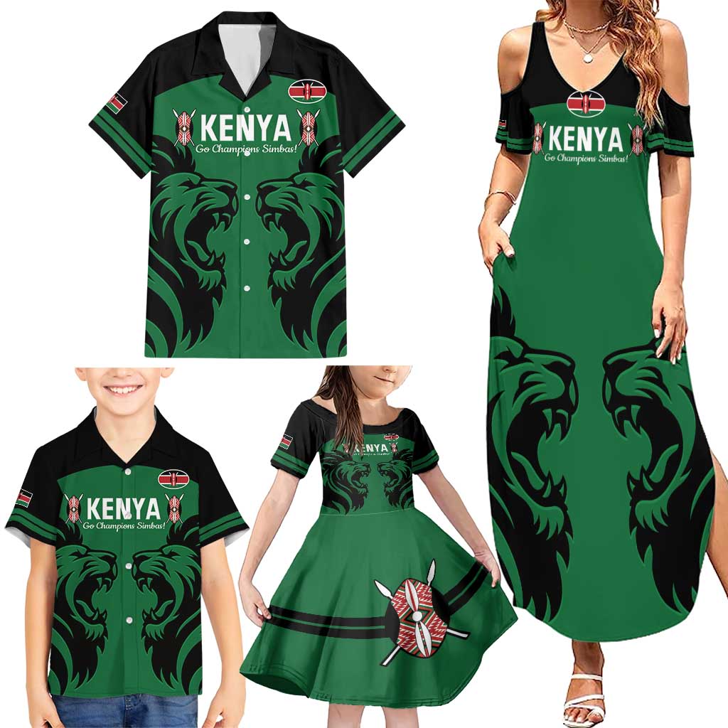 Custom Kenya Rugby Family Matching Summer Maxi Dress and Hawaiian Shirt 2024 Go Champions Simbas - Green