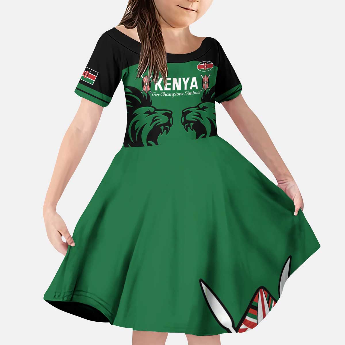 Custom Kenya Rugby Kid Short Sleeve Dress 2024 Go Champions Simbas - Green