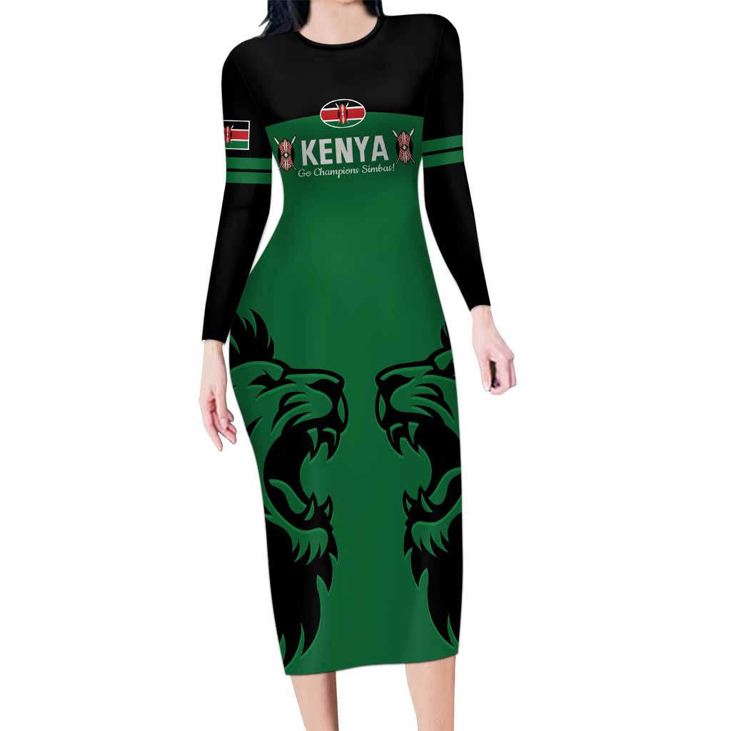 Custom Kenya Rugby Long Sleeve Bodycon Dress 2024 Go Champions Simbas - Green