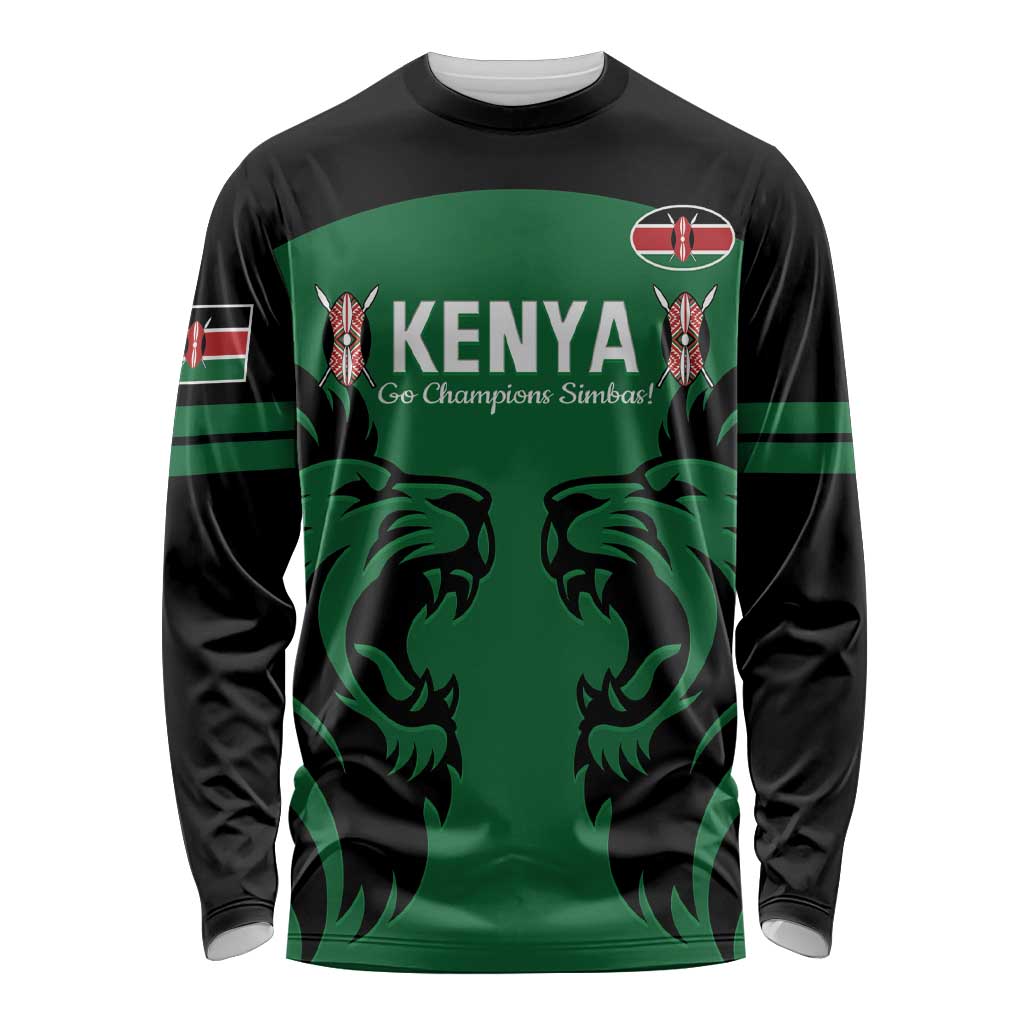 Custom Kenya Rugby Long Sleeve Shirt 2024 Go Champions Simbas - Green