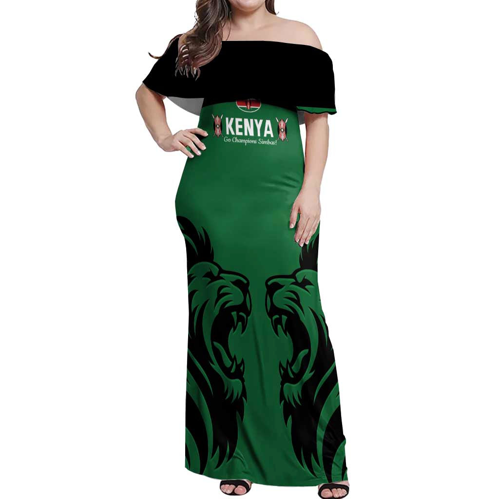 Custom Kenya Rugby Off Shoulder Maxi Dress 2024 Go Champions Simbas - Green