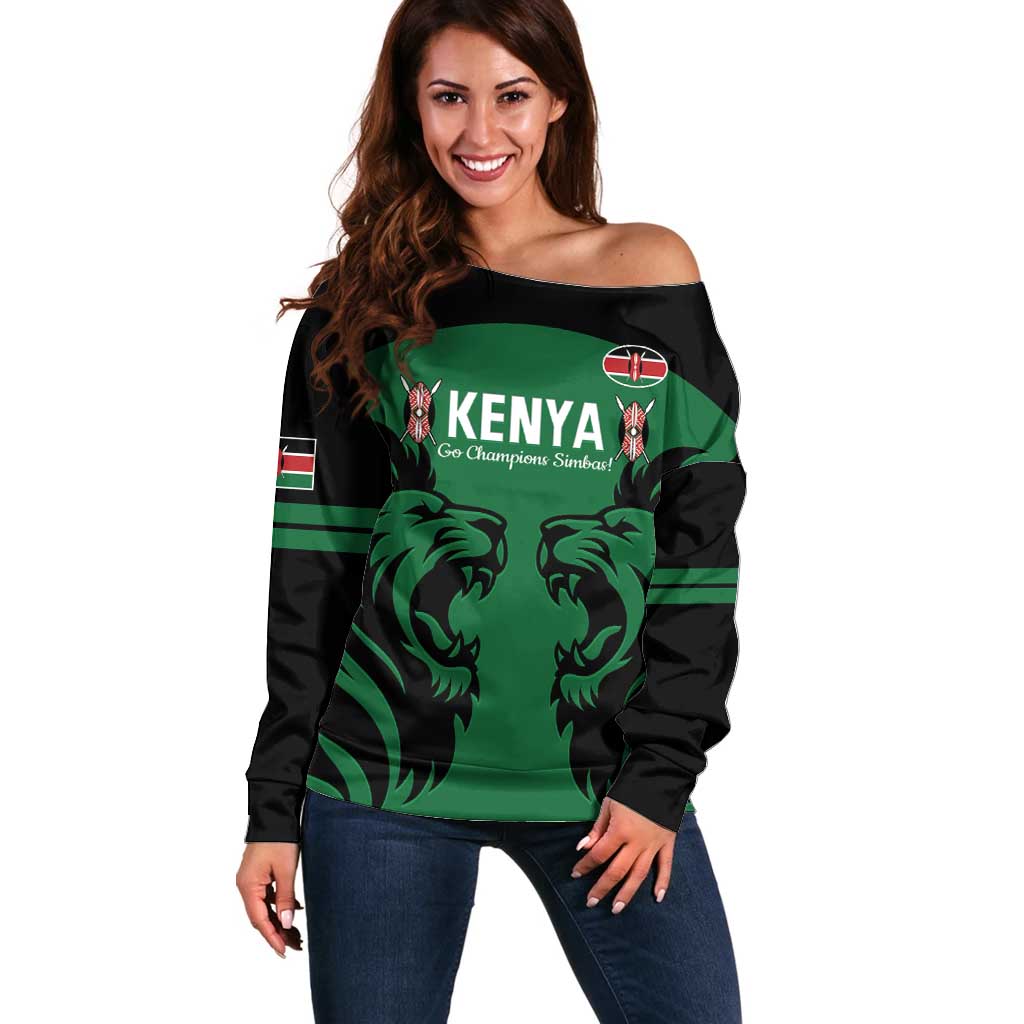 Custom Kenya Rugby Off Shoulder Sweater 2024 Go Champions Simbas - Green