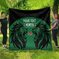 Large quilted rugby quilt with black backing and green lion graphic, Kenya text