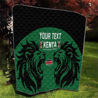 Quilted blanket quilt with black border, green center, and Kenya lion emblem