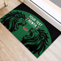 Green and black lion rugby doormat showing “YOUR TEXT KENYA” and crossed rugby icons