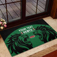 Green and black rugby rubber doormat with lion artwork, “YOUR TEXT KENYA,” and crest