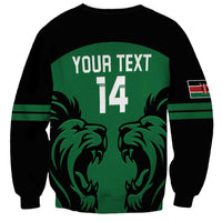Unisex green-and-black crewneck sweatshirt with YOUR TEXT 14 and lion graphic, sleeve stripes