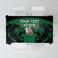 Black and green tablecloth with Kenya crest and lion graphic and 'YOUR TEXT'