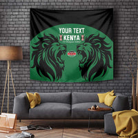 Rectangular rugby tapestry with black border, green center, twin lion-head graphics and Kenya text
