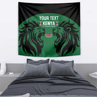 Wall hanging tapestry: black-edged, green center with twin lion heads and 'YOUR TEXT' Kenya