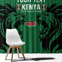Green curtain with Kenya text and lions on both sides, custom photo seat detail