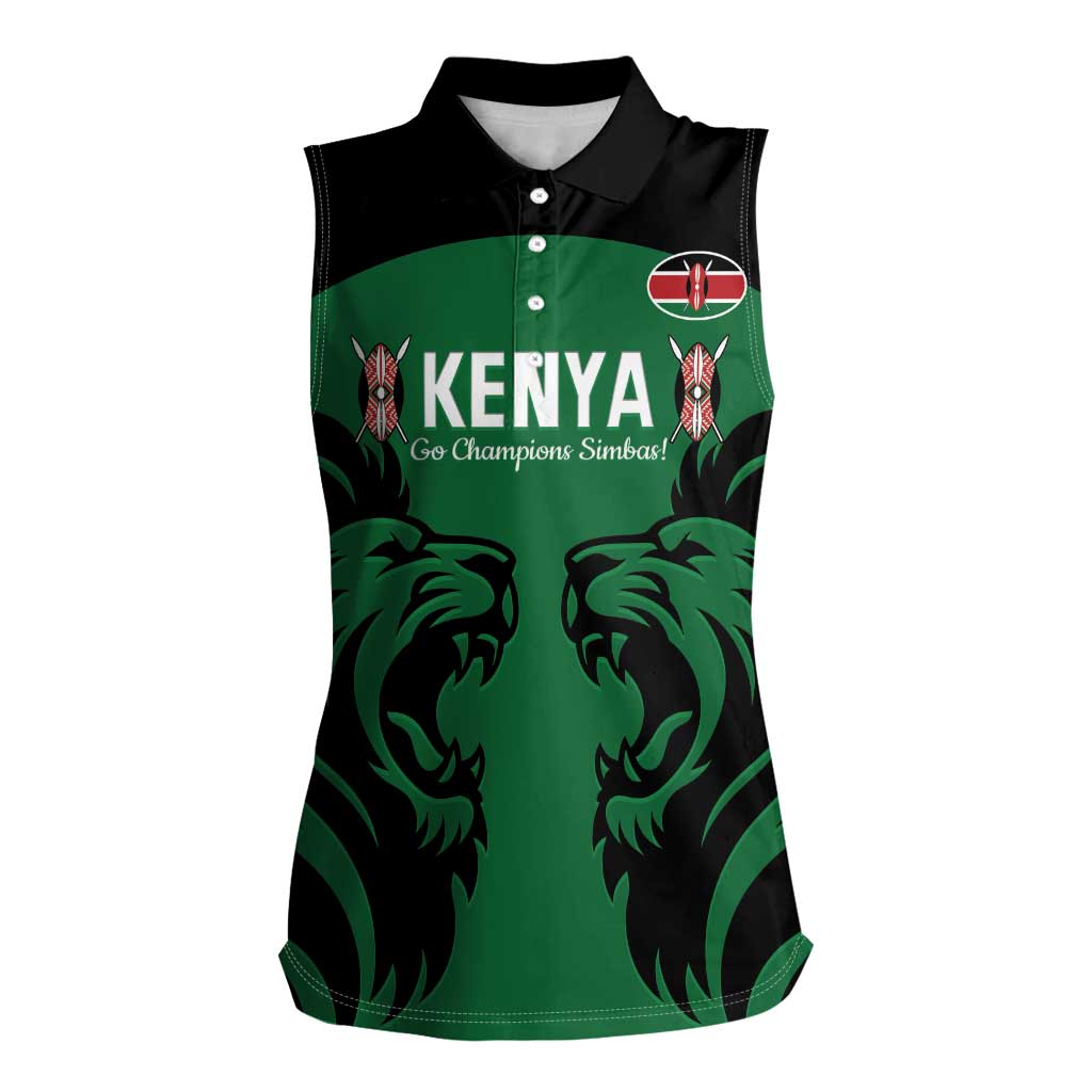 Custom Kenya Rugby Women Sleeveless Polo Shirt 2024 Go Champions Simbas - Green