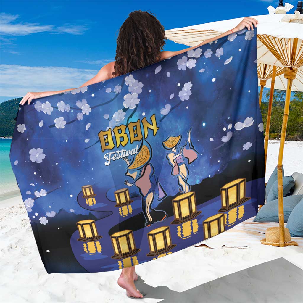 Blue festival sarong with lantern and cherry blossom graphics