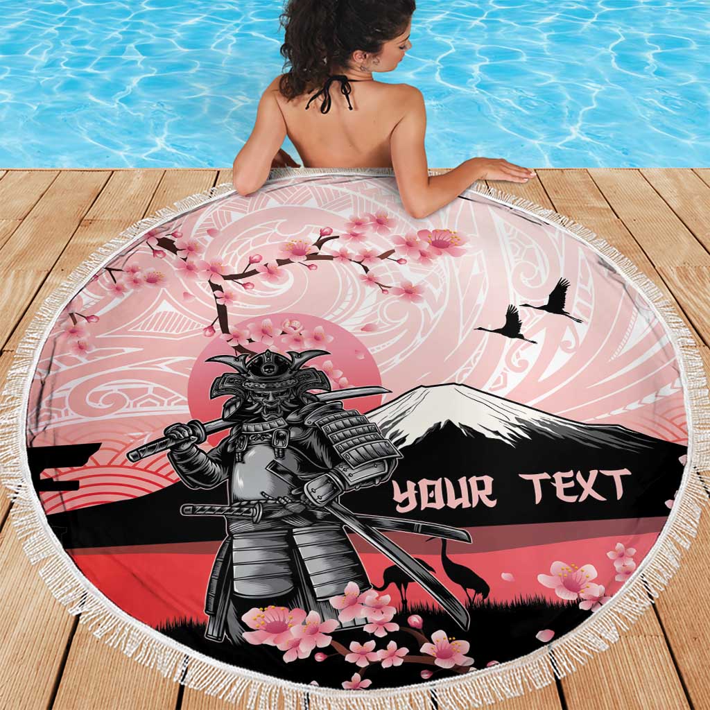 Personalised Japan Samurai Warrior Beach Blanket Japanese Cherry Blossom Polynesian Pattern - Wonder Print Shop