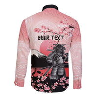 Personalised Japan Samurai Warrior Long Sleeve Button Shirt Japanese Cherry Blossom Polynesian Pattern - Wonder Print Shop