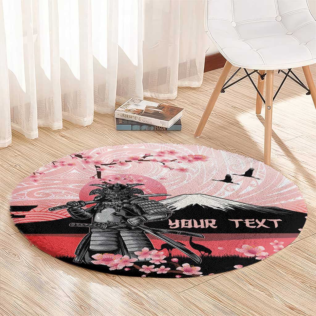 Personalised Japan Samurai Warrior Round Carpet Japanese Cherry Blossom Polynesian Pattern - Wonder Print Shop