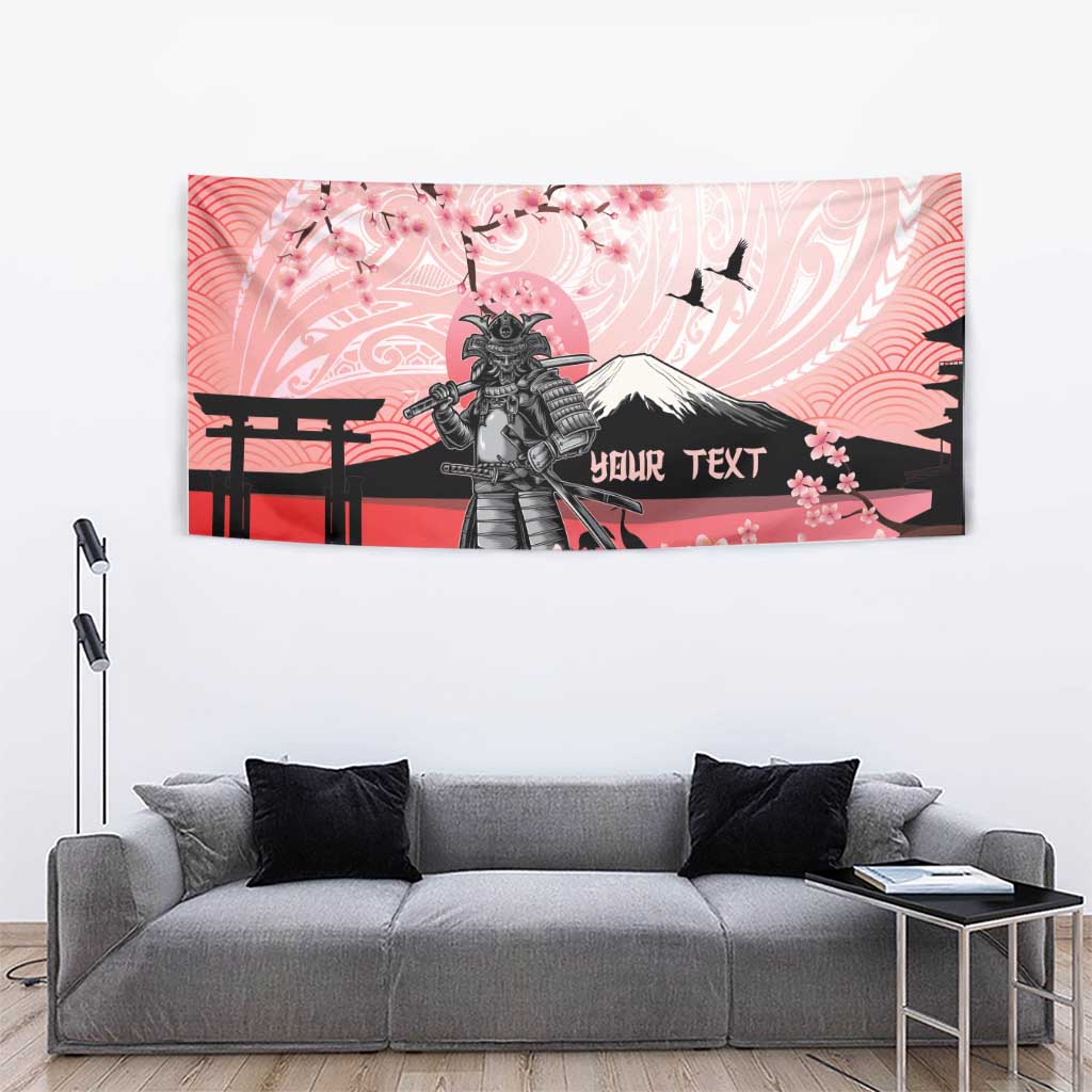 Personalised Japan Samurai Warrior Tapestry Japanese Cherry Blossom Polynesian Pattern - Wonder Print Shop