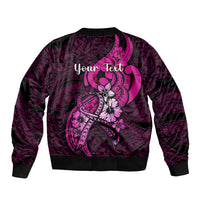 Black bomber jacket with pink ribbon floral design and 'Your Text' back print