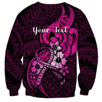Black sweatshirt with pink ribbon graphic and large 'Your Text' on back