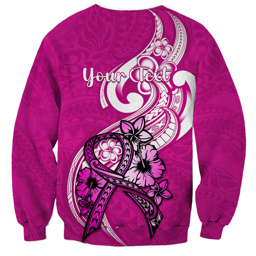Pink awareness sweatshirt, long sleeves, back Your Text ribbon with floral graphic