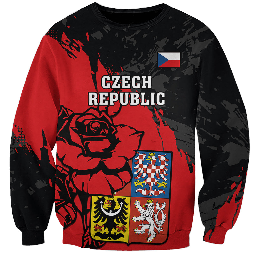 Unisex sweatshirt with red and black graphic Czech Republic text and coat of arms
