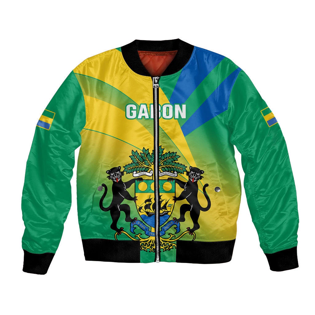 Gabon Bomber Jacket Coat Of Arms With Flag Gradient Style - Wonder Print Shop