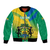 Green bomber jacket with full-zip front, ribbed cuffs, and Gabon crest graphic