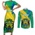 Gabon Couples Matching Short Sleeve Bodycon Dress and Long Sleeve Button Shirts Coat Of Arms With Flag Gradient Style - Wonder Print Shop