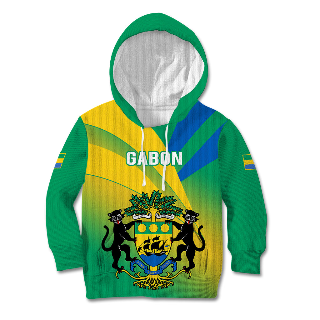 Gabon Kid Hoodie Coat Of Arms With Flag Gradient Style - Wonder Print Shop