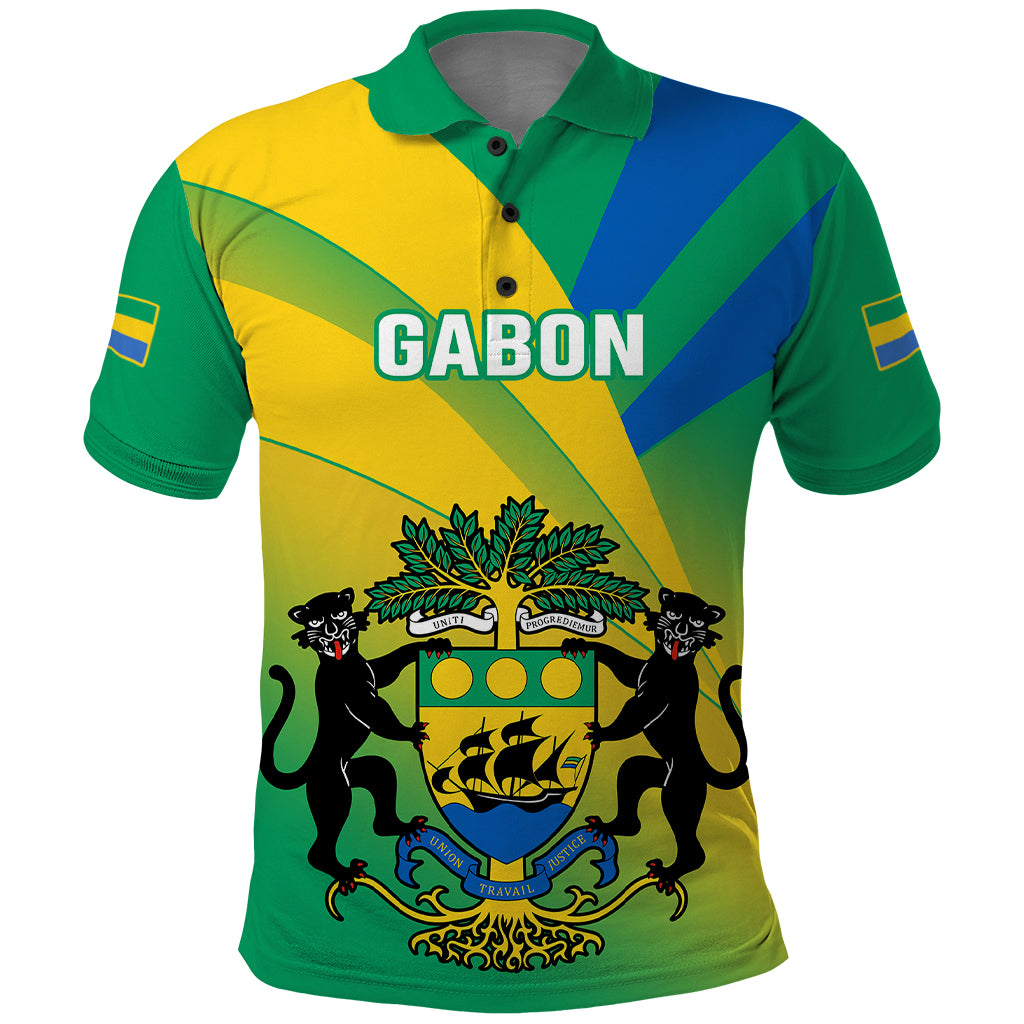 Gabon Polo Shirt Coat Of Arms With Flag Gradient Style - Wonder Print Shop