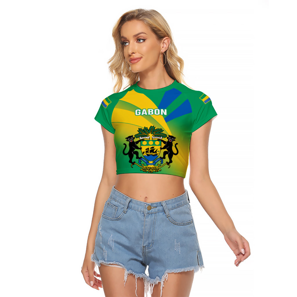 Gabon Raglan Cropped T Shirt Coat Of Arms With Flag Gradient Style - Wonder Print Shop