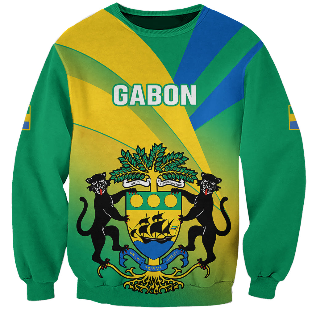 Gabon Sweatshirt Coat Of Arms With Flag Gradient Style - Wonder Print Shop